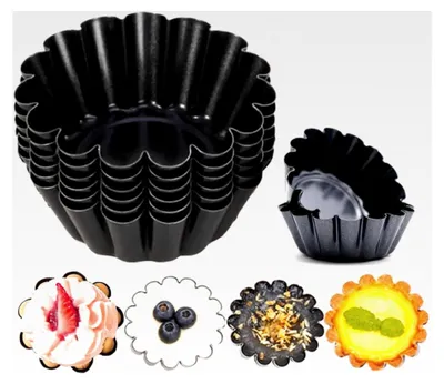 Produktbild von Mini Tartelette Förmchen, 6 Stück Muffins Backform aus Kohlenstoffstahl, 6,5 cm Antihaft Souffle Förmchen, Panettone Form, Kleine Kuchenform für Desserts