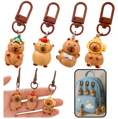 Immagine prodotto di Set di 4 piccoli portachiavi a forma di capibara, ideali come decorazioni.