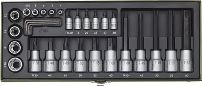 A tool kit laid out in a case.