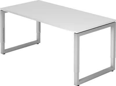 Produktbild von bümö Schreibtisch Serie-R - Nachbildung: Weiß, Gestell: Silber, Größe:  160 x 80 cm