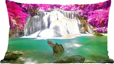 Produktbild von MuchoWow® Zierkissen Sofakissen Wohnzimmer Dekokissen 50x30 cm Wasserfall - Rosa - Bäume - Wohnzimmerdekoration - Polster mit Photo