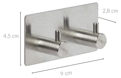 Produktbild von Selbstklebender Haken STIKY+ 2 Haken, Edelstahl, 9 x 2,8 x 4,5 cm