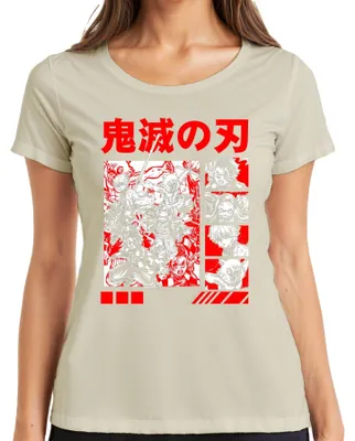 Produktbild von Kimetsu no Yaiba Demon Slayer Tanjiro Nezuko Inosuke Zenitsu Damen T-Shirt, Natur, M
