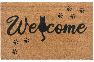 Produktbild von NYVI Fußmatte Cats - Wetterfest, Rutschfest, Langlebig, für Innen und Außen - Fußabtreter Schmutzfangmatte - 45x75 cm Rechteckig - Welcome Cat