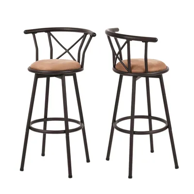 Immagine prodotto di Meubles Cosy Set da 2 sgabelli da bar girevoli in stile industriale con schienali in tessuto marrone, altezza seduta 75,5 cm – HAILEY