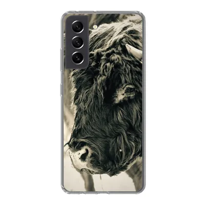 Produktbild von MuchoWow® Handyhülle Schutzhülle Hülle für Samsung Galaxy S21 FE Schottischer Highlander - Schnee - Hörner Silikon Softcase Handy Hülle - Mobiltelefonhülle