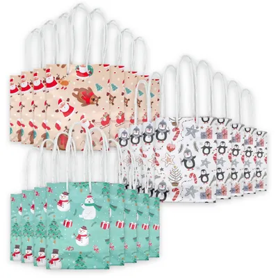 Produktbild von Wiederverwendbare Weihnachtsbeutel - Geschenktüten - Papiertüten - Mitgebsel - 24 Stück - 16 x 11,5 x 6 cm - Liebevolle Motive - Geschenktüten