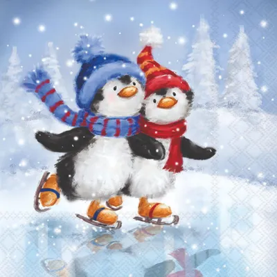 Produktbild von 20 Servietten Skating Penguins - Pinguine auf Schlittschuhe 33x33cm
