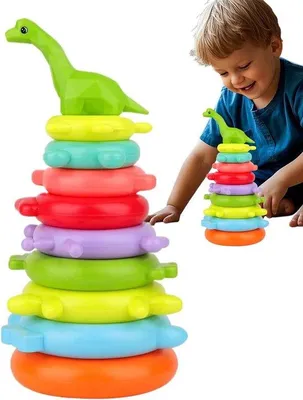 Productafbeelding van Stapelring Speelgoed - Educatieve Ringenset - Ontwikkeling Kinderen - Dinosaurus Thema - 8 Ringen - Multicolour