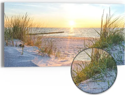 Produktbild von DEQORI Hybrid Leinwand Bild 60x30 cm 'Abendsonne an der Ostsee' Wandbild Glas flach modern