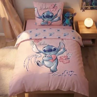 Produktbild von Disney Stitch Bettwäsche 135x200 80x80 cm Rosa aus 100% Baumwolle mit Reißverschluss