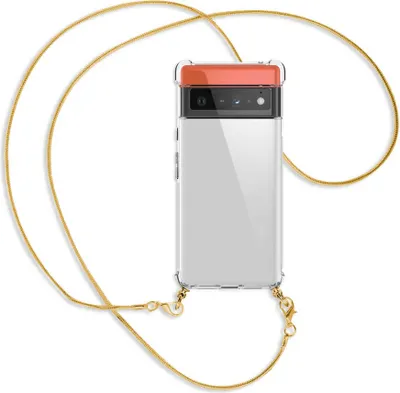 Produktbild von Handykette Backcover-Schutzhülle mit Band (Metall goldfarben) für Google Pixel 6 Pro - goldfarbene Kette Snake