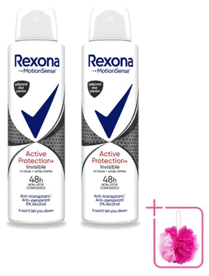 Zdjęcie produktu dla 2 sztuki dezodorantu w sprayu Rexona Active Protection Invisible – pojemność 150 ml – zestaw ekonomiczny