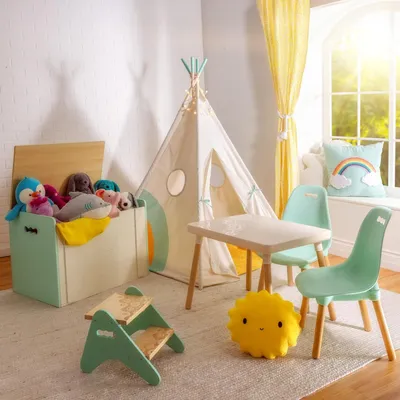 Produktbild von Stabiler Tritthocker aus Holz mit 2 Stufen - mintfarbenes Kindermöbel für Badezimmer und Küche