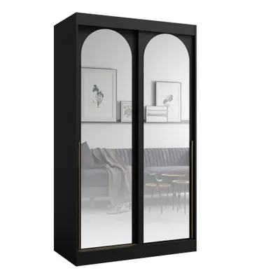 Immagine prodotto di PAWS MÖBEL Armadio scorrevole nero 120x215x65 MONIDO con specchi moderno e funzionale, armadio per la camera da letto, mobile