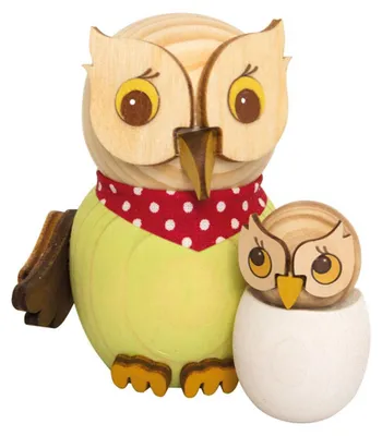 Produktbild von Drechslerei Kuhnert - Mini-Eulen aus Holz - mit Baby - ca. 7 cm groß - als Dekoration oder Geschenk geeignet