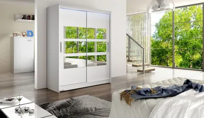 Obrázek produktu pro Šatní skříň 150 cm se zrcadlem a LED osvětlením ELADIO 7 - bílá