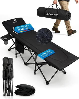 Produktbild von Feldbett klappbar mit komfortabler Matratze - stabiles Campingbett bis 200 kg belastbar - Premium Gästebett faltbar für Camping, Garten & Gäste (Anthrazit, mit Auflage)