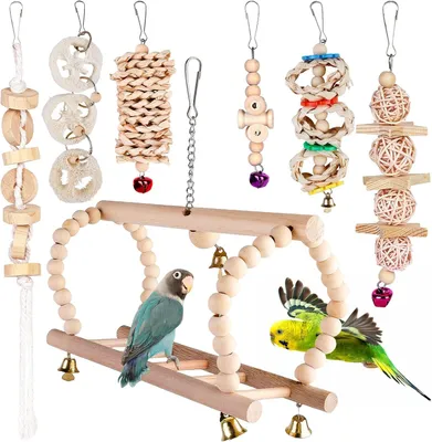 Produktbild von Vogelspielzeug Papageienspielzeug: 7-teiliges Spielzeug für Vögel, Sittiche, Holzbarsche, Vogelsitzstangen, Käfigzubehör für Graupapageien, Kakadus, K
