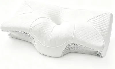 Image de Coussin en mousse à mémoire de forme, de couleur grise, disponible en deux hauteurs, avec housse amovible et lavable