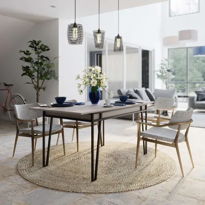 Produktbild von Skye Decor, Erweiterbarer Esstisch, 100% melaminbeschichtete Spanplatte, 18 mm dick, Metallbeine, 132 x 76 x 80 cm (offen 170 cm) | Helles Mocha, Modernes Industriedesign.