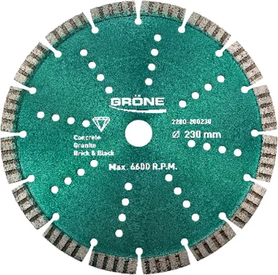 Obrázek produktu pro Zelený diamantový řezací kotouč 230 x 22,23 mm Turbo, diamantový řezací kotouč, diamantový kotouč, diamantový kotouč