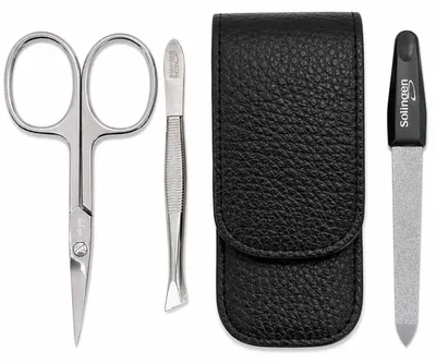 Produktbild von Solingen Nagelschere, Präzisions-Pinzette, Saphirnagelfeile und Dollaro Echtleder-Etui Germany Schwarz