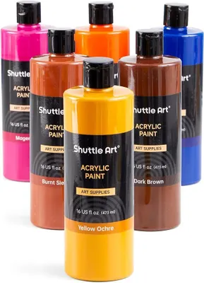 Imagen del producto de Set de pinturas acrílicas, pinturas acrílicas en botellas (473 ml), 6 colores, 4 botellas de cada color, un total de 24 botellas