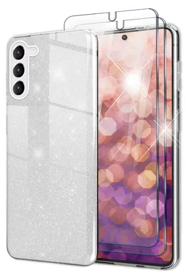 Produktbild von Glitzer Hybrid Hülle für Samsung Galaxy S23 Plus, 2x Displayschutz Glas Silber