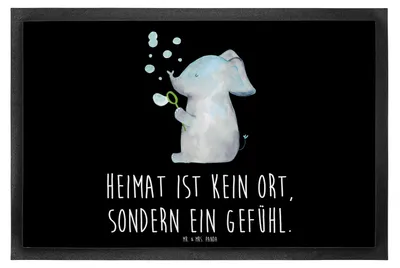 Produktbild von Mr. & Mrs. Panda Bodenvorleger Elefant Seifenblasen 40 x 60 cm - Schwarz - Geschenk, teppichmatte, Heimat, Türmatte, Lustige Sprüche, Liebe, Elefanten, Fußabtreter