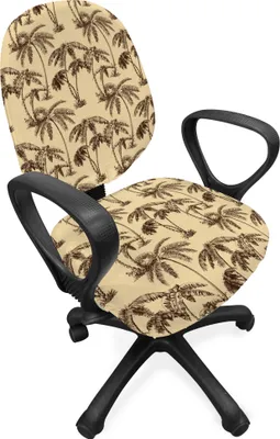 Produktbild von ABAKUHAUS Baum Bürostuhl Schonbezug, Tropische Palmen Hawaii, dekorative Schutzhülle aus Stretchgewebe, Sand Brown Schokolade