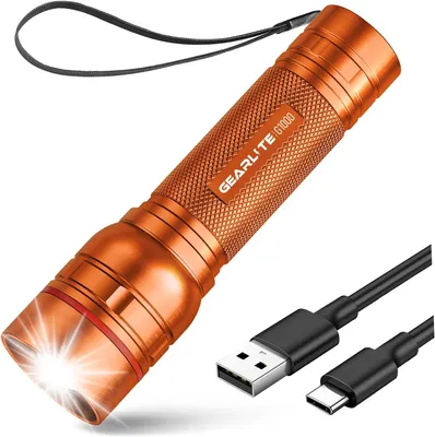 Produktbild von Taschenlampe LED Aufladbar 2000 Lumen, Mini Handlampe Zoombar, 3 Modi, IP65 Wasserdicht, Extrem Hell, Lange Laufzeit für Camping Outdoor (Orange)