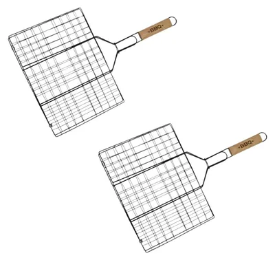 Image de Lot de 2 grilles barbecue 35/25,5/54 cm en acier inoxydable et bois Fackelmann Barbecue