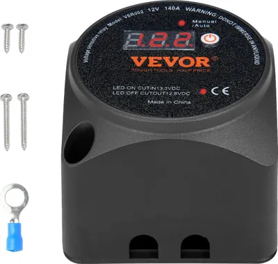 Productafbeelding van Spanningsgestuurd relais voor het scheiden van circuits, 12 V, 140 A, met handmatige en automatische modus, spanningsgevoelig VSR-relais met LCD-scherm, geschikt voor ATV, UTV, campers, offroad voertuigen, vrachtwagens, boten, jachten