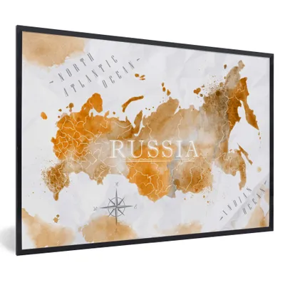 Obrázok produktu pre MuchoWow® Zarámovaný plagát Rusko - Mapa sveta - Zlato 30x20 Nástenný plagátový rám Fotky