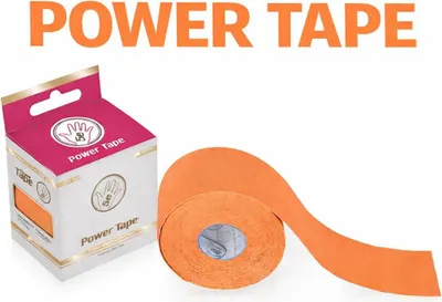 Zdjęcie produktu dla Taśma Kinezjologiczna Bawełniana Pomarańczowa 200g/m2 POWER Tape 5 cm x 5m