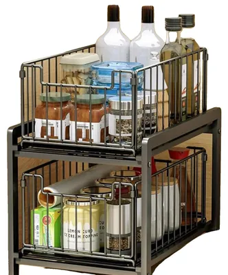 Obrázek produktu pro Organizér pod dřez, dvoustupňový design, výsuvné zásuvky, černý
