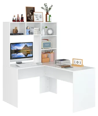 Immagine prodotto di Scrivania ad angolo - Scrivania per computer a forma di L, dimensioni 124,7 x 107,8 x 152,5 cm, in elegante colore bianco