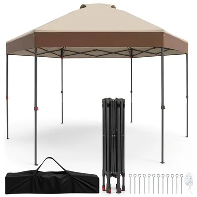 Immagine prodotto di KOMFOTTEU, Padiglione pop-up 3,6 x 3,6 m, gazebo da giardino impermeabile, tenda pieghevole per feste con altezza regolabile, struttura in metallo, protezione solare, borsa per il trasporto, ideale per picnic, feste, campeggio, barbecue (marrone)