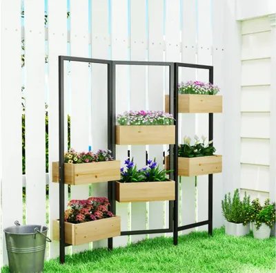Produktbild von Blumenkasten mit Sichtschutz, Hochbeet mit Klappbarem Spalier, 6 Pflanzkästen mit Ablauflöchern