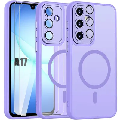 Image de Coque et 2 Verres Trempés pour Samsung Galaxy A17 4G/5G, avec Cercle Magnétique et Vitre Caméra - Violet