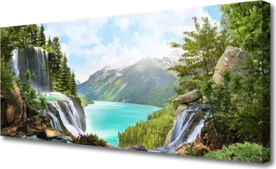 Produktbild von Tulup Leinwand-Bilder 125x50 Wandbild Canvas Kunstdruck Gebirge Bucht Wasserfall Natur