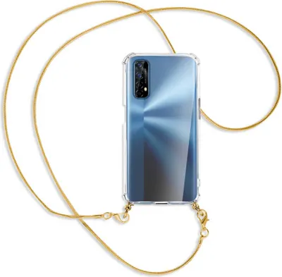 Produktbild von Handykette Backcover-Schutzhülle mit Band (Metall goldfarben) für Realme 7 (RMX2151) - goldfarbene Kette Snake
