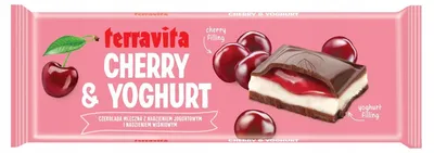 Zdjęcie produktu dla Czekolada Terravita mleczna z nadzieniem wiśniowo-jogurtowym 235g