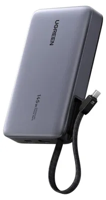 Imagen del producto de UGREEN PB551, batería externa de 20.000 mAh y 145 W, con 1 puerto USB-C, 1 puerto USB-A y 1 cable USB-C integrado, con pantalla