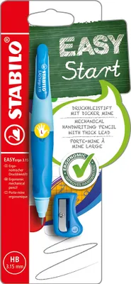 Produktbild von Ergonomischer Druck-Bleistift für Linkshänder - STABILO EASYergo 3.15 in hellblau/dunkelblau - Einzelstift - inklusive 1 dicken Mine - Härtegrad HB & Spitzer