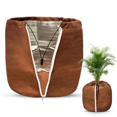 Produktbild von Warmer Pflanzsack, Kübelpflanzen-Schutzsack mit Kordelzug und Reißverschluss, Frostschutz, geeignet für Kübelpflanzen, Sträucher, Bäume (70x65 cm)