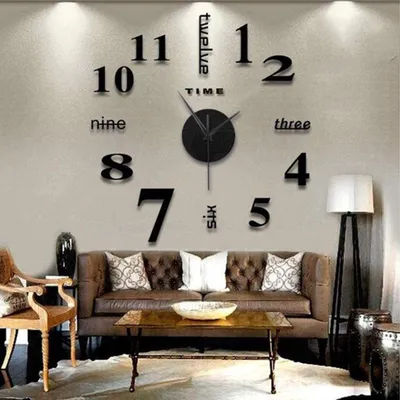 Produktbild von 3D Spiegel Wanduhr DIY Große Frameless Sticker Silent Wanduhr (Schwarz)