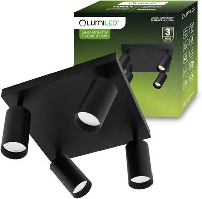 Image de LUMILED Plafonnier Spot de plafond 4-flamme 230V GU10 Plafonnier orientable rotatif Spot de plafond Downlight Spot angulaire noir aluminium