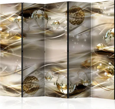Produktbild von Akusticher Raumteiler Abstrakt Foto Paravent 225x172 cm beidseitig auf Vlies-Leinwand bedruckt Akustikschaum Trennwand Spanische Wand Sichtschutz Home Office beige Welle Ornament a-C-0039-z-c